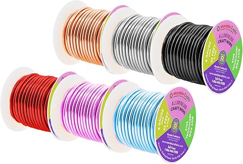 Vista 901 de Mandala Crafts Alambre de aluminio anodizado de calibre 8 para hacer joyas, alambre neutro flexible de color de 128 pies, flexible y flexible