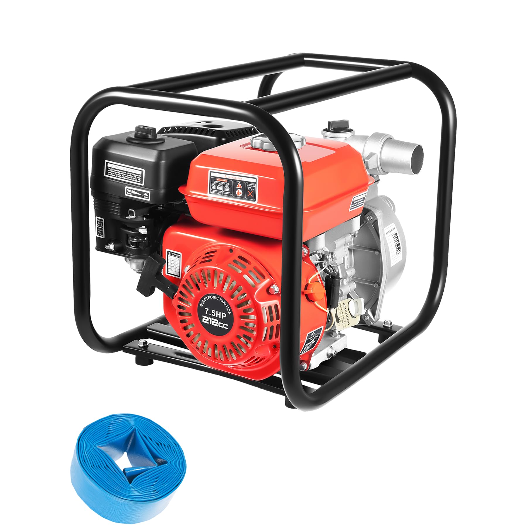 7,5 CV Pompe à Eau Thermique Eaux Usées Motopompe 4 Temps Essence | 26 m³/h, Hauteur de Refoulement 30 m, Raccord 50 mm (2″), pour Drainage, Irrigation, Lavage et Arrosage