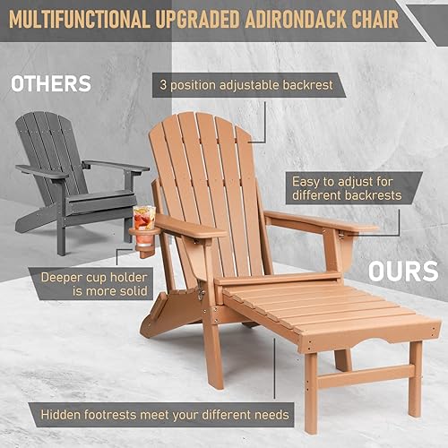 Miniatura 5 de FUNBERRY Silla Adirondack con respaldo ajustable, sillas Adirondack plegables,Sillas Adirondack de plástico con otomana,Silla Adirondack resistente