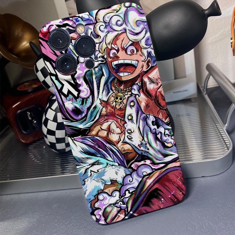 Miniatura 5 de LIMKOO Anime Luffy Gear 5 - Funda para teléfono y llavero, diseño gráfico brillante de dibujos animados, protección delgada y dura para niños,