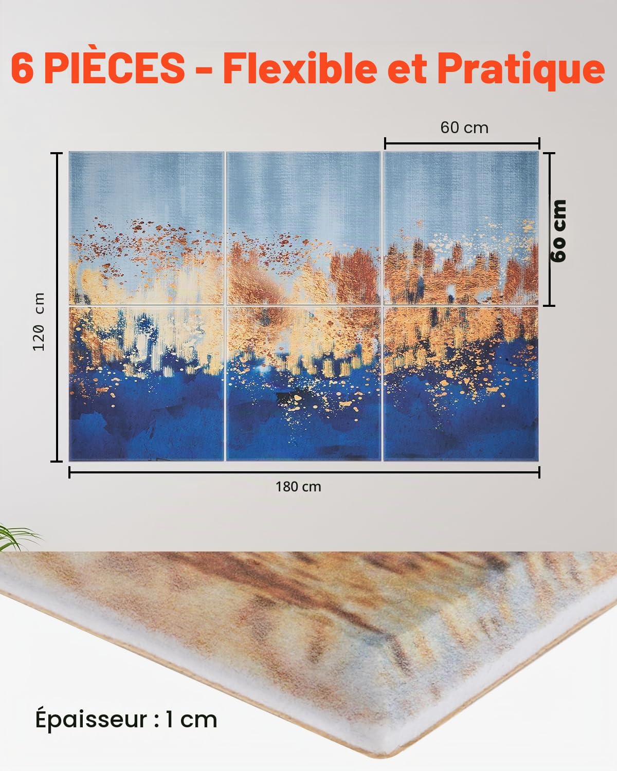VEVOR Panneau Acoustique, Lot de 6, Mousse Acoustique Mural Autocollant 60x60x1 cm Panneaux Insonorisants Fibre de Polyester, Isolation Phonique Décorative pour Maison, Studio, Bureau, Motif Peinture