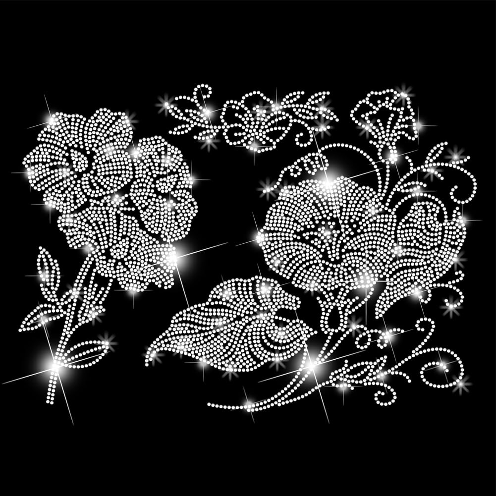 Parches de diamantes de imitación brillantes con flores termoadhesivas de fijación firme