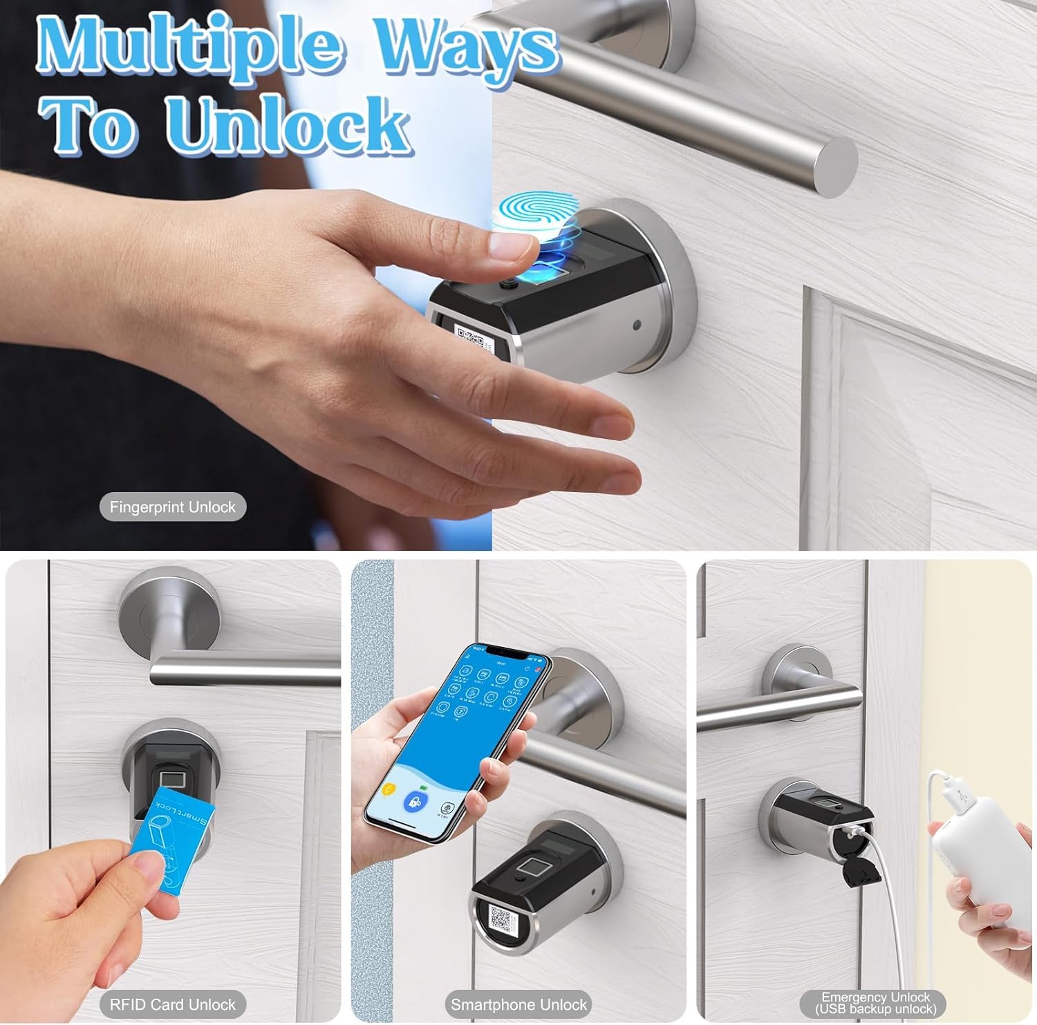 RUILON SECBN51 Fingerprint Door Lock with 3 RFID Cards, 30/30 Smart Lock for 30-70 mm Front Door, Keyless Entry, APP Control - Image 3