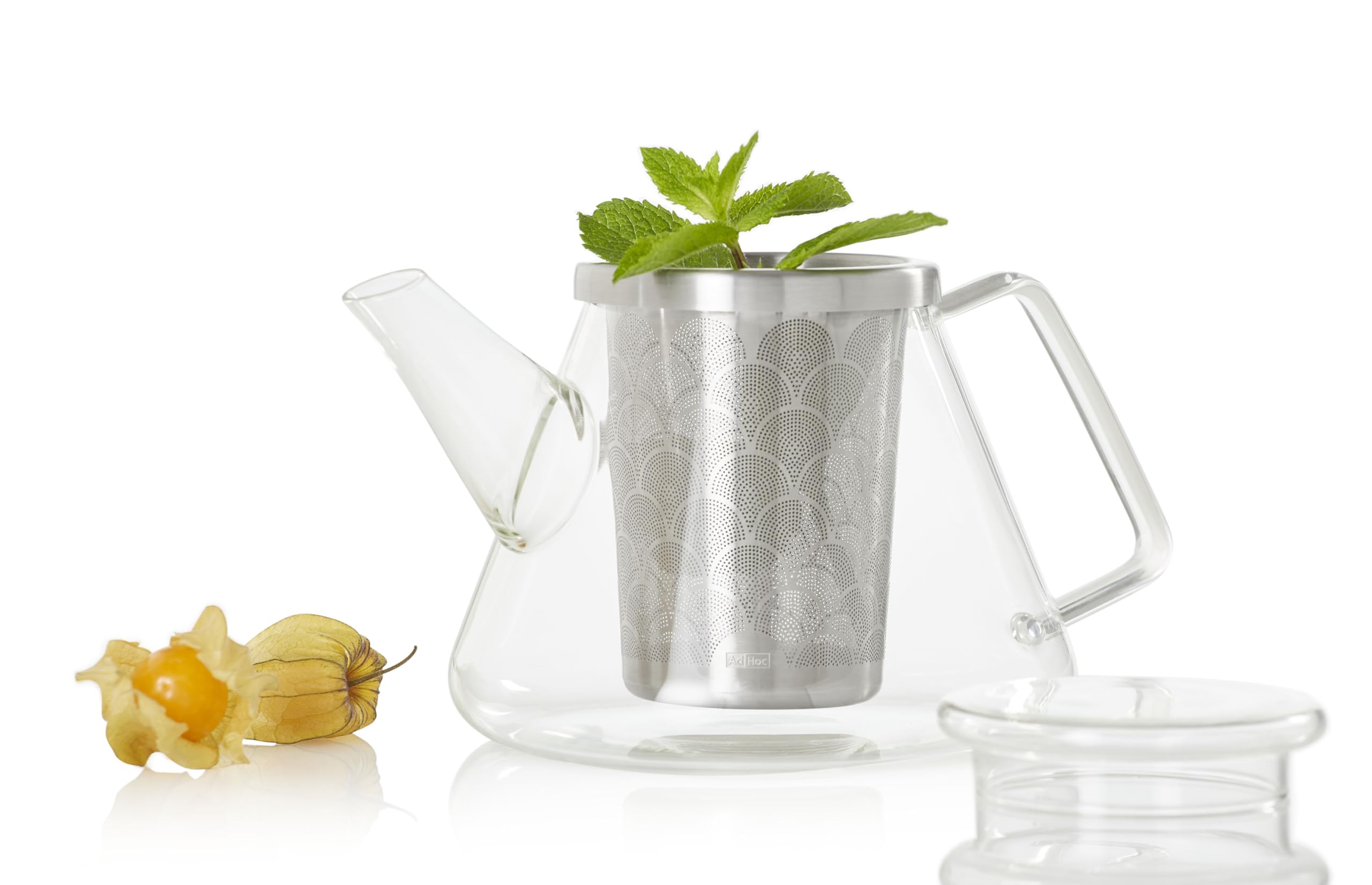AdHoc TK49 Teekanne FUSION 1 Liter | Kanne aus hochwertigem Borosilikatglas mit einem geräumigen Feinfilter für Tee | Glas, Edelstahl