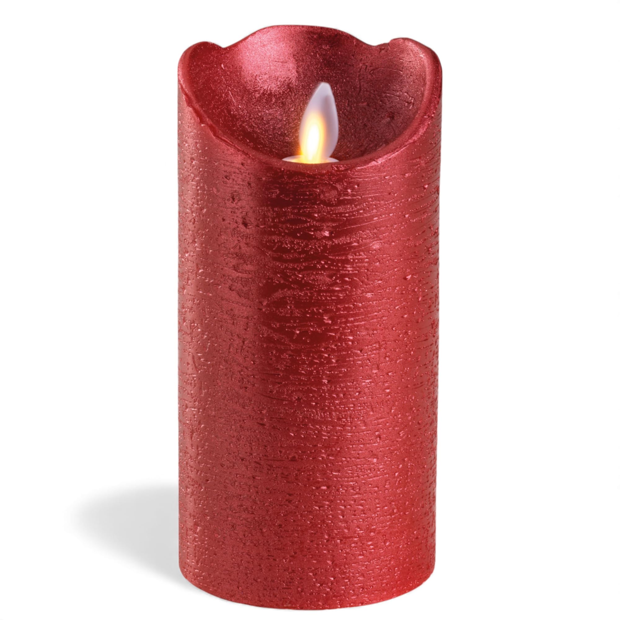 MIJOMA LED Real Wax Candle with Flickering Flame, Timer and Battery Operated, Indoor LED Candle with Warm White Light, Natural Look (Red - Textured Surface, Diameter 7.5 cm x 15 cm) — image 1