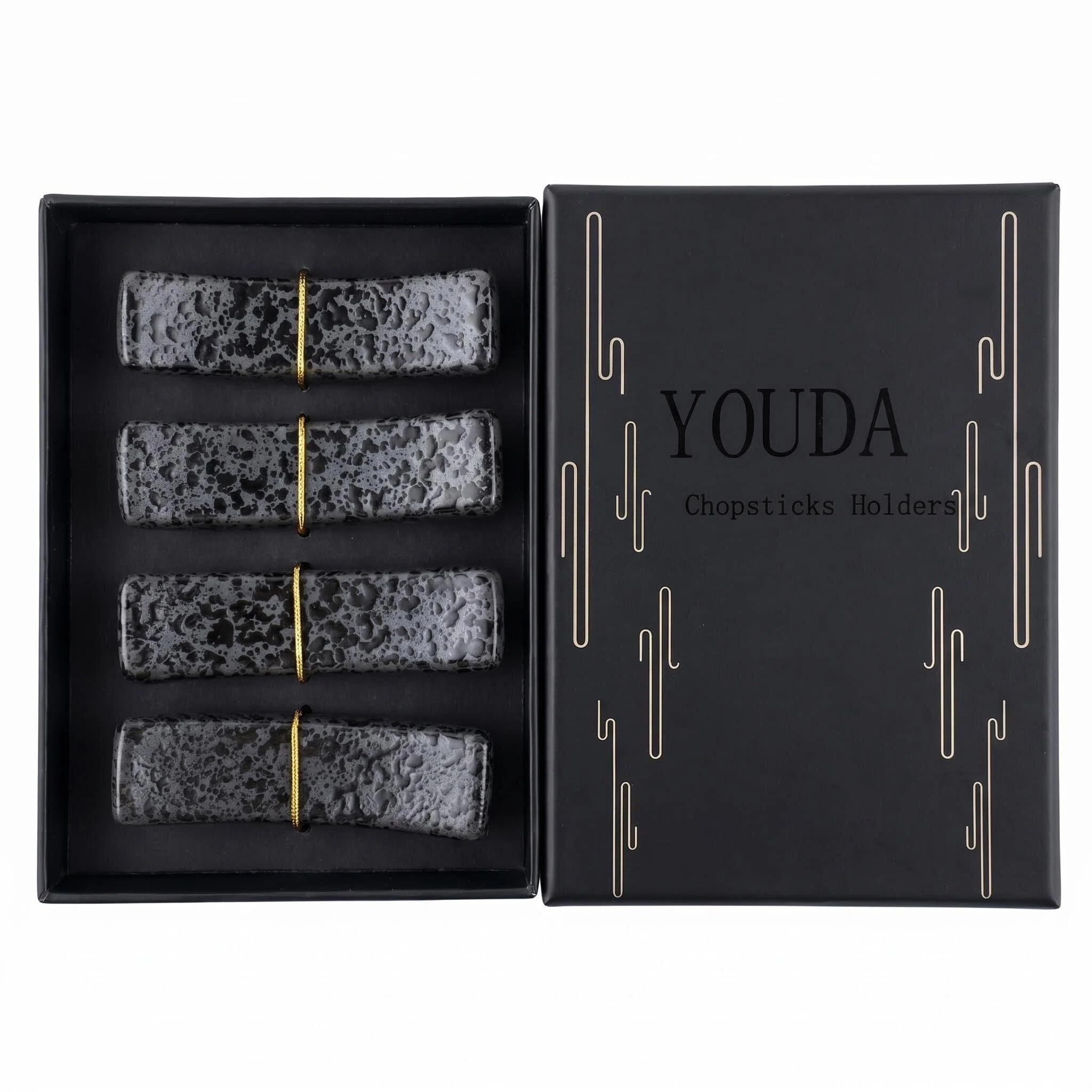 Palillos Descansa en Cerámica, Soportes para Palillos 4 Piezas Palillos Titular Resto Set para Cuchillo Tenedor Cuchara, Sushi Palillos Resto (Negro)