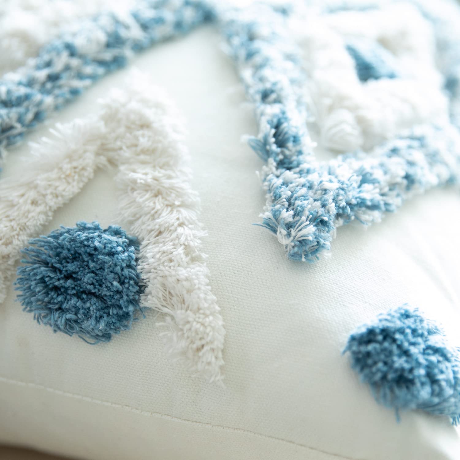 Set mit 2 gewebten Boho-Kissenbezügen, getuftet, dekorative quadratische Kissenbezüge mit Quasten für Couch, Sofa, Bett, Wohnzimmer, Sofa, Bauernhaus, 50,8 x 50,8 cm, Blau (2 Stück)