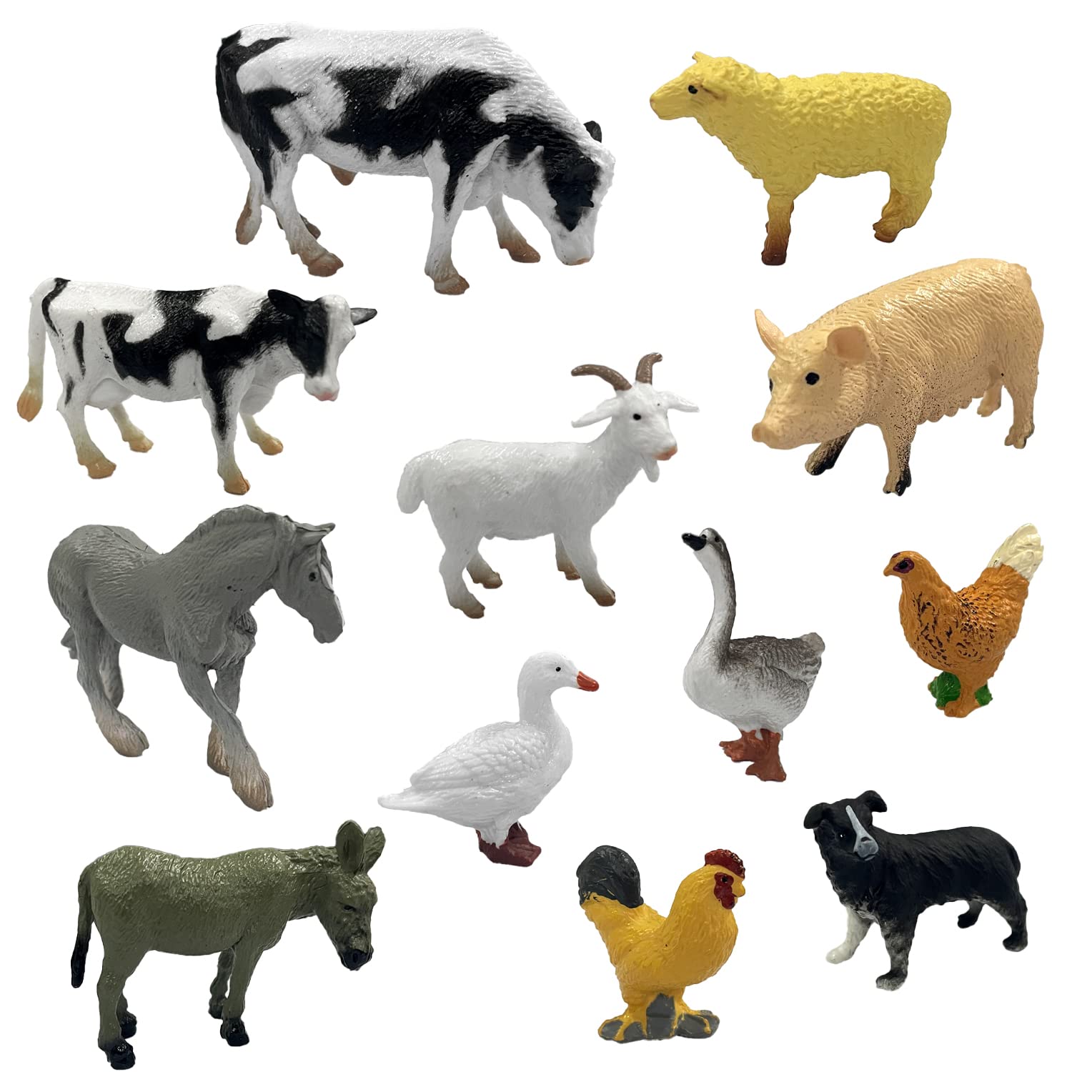 PFLYPF 12 piezas de estatuas de animales de granja, mini animales de granja, juguetes de plástico para animales, simulación de animales de granja, miniaturas de animales pequeños como pollos, patos,