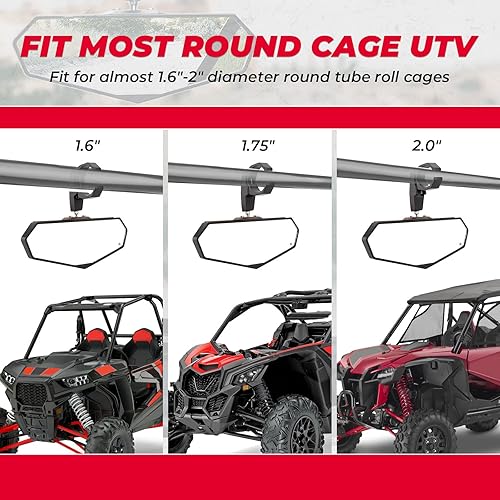 Miniatura 3 de KEMIMOTO Espejo retrovisor UTV, espejo central SXS se adapta a jaulas de barra antivuelco de 1.6 a 2 pulgadas, compatible con Polaris RZR, Can-Am
