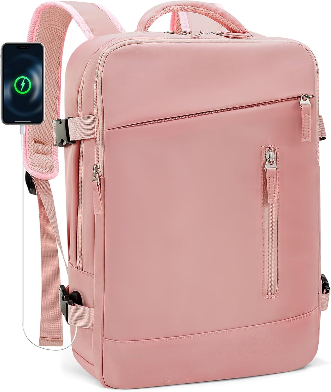 BAGROUPS Cabin Luggage 40x30x15 for Air France British Airways Backpack Travel Cabin Airplane 20L Travel Bag with USB Charging Port Backpacks Laptop 15.6 Inches for Women Men, Pink, Cabin Luggage