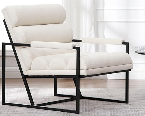 VESCASA Silla con reposabrazos con acento de canal con patas de metal negro, sofá individual tapizado de felpilla con cojín de asiento en T de 6