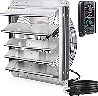 iLIVING ILG8SF18V-ST 18" Wall Mount Shutter Exhaust Fan w/ Thermostat, Variable Speed, 1736 CFM, 2600 Sq Ft Coverage - Silver