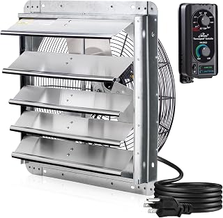 iLIVING ILG8SF18V-ST 18" Wall Mount Shutter Exhaust Fan w/ Thermostat, Variable Speed, 1736 CFM, 2600 Sq Ft Coverage - Silver