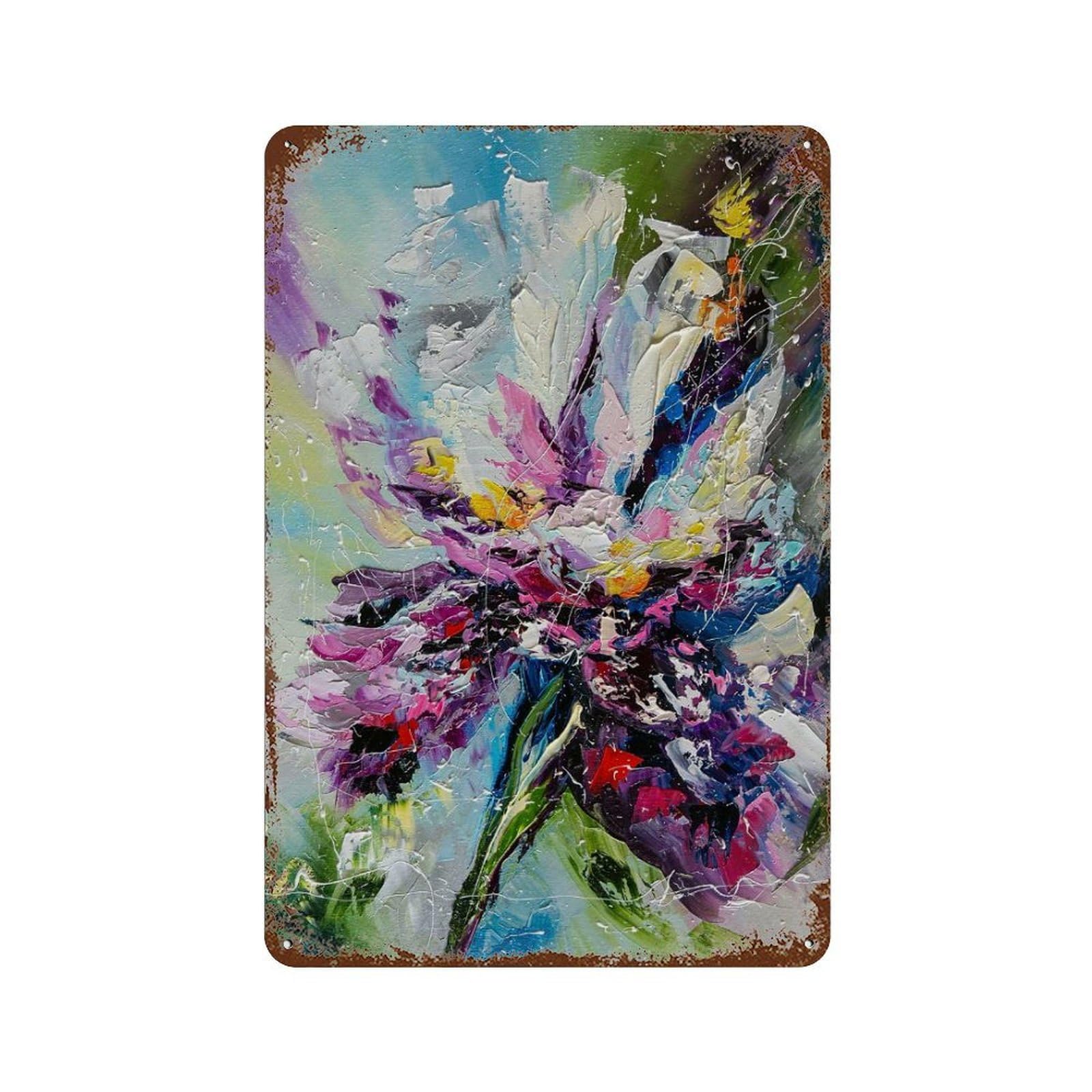 Iris Flower Rustic Tin Plaque 11.8"x7.9", for Pub, Kitchen And Man Cave Decor, Vintage Wall Decor