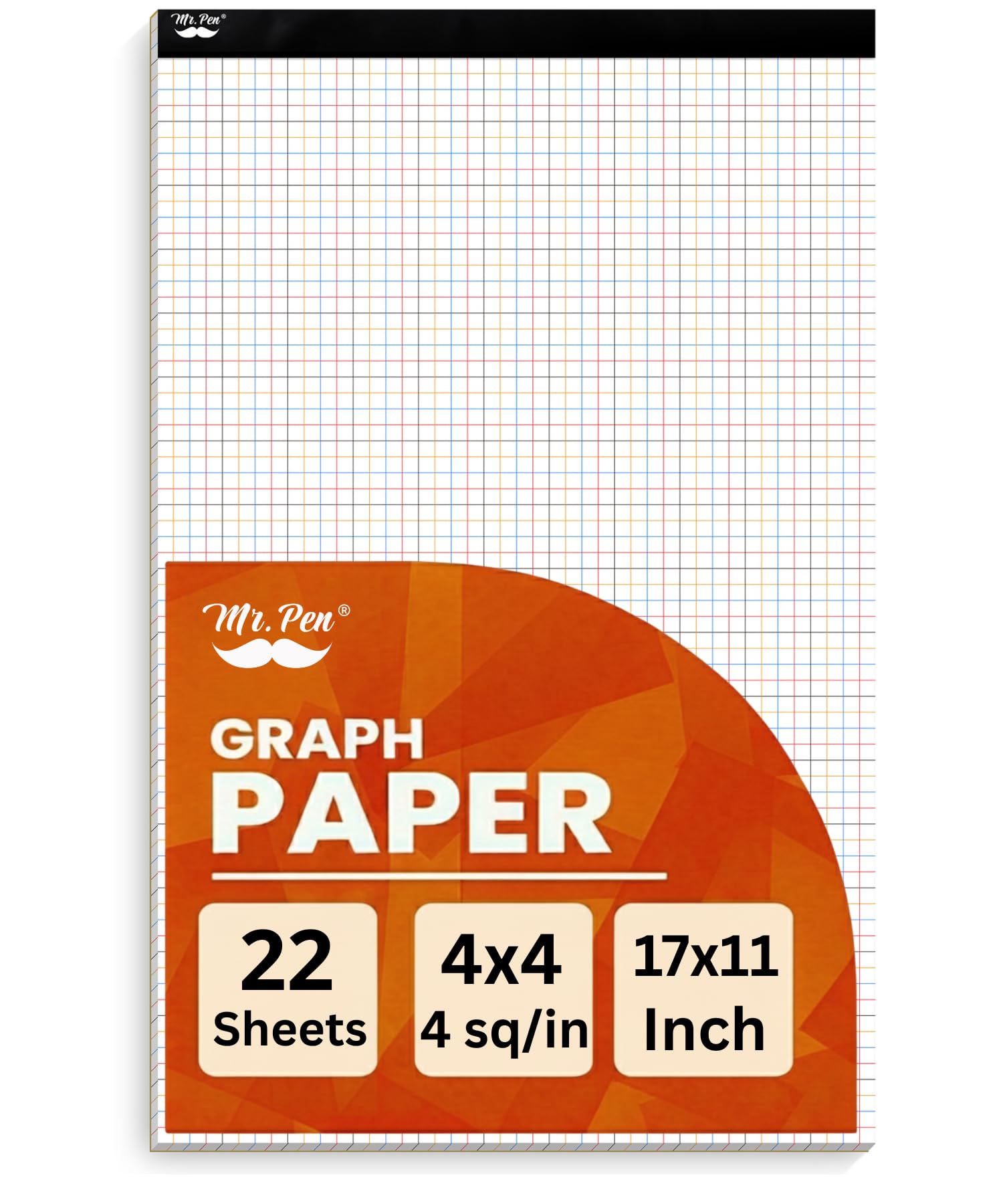 Mr. Pen- Graph Paper, 22 Sheets, 17"x11", 4x4 (4 Squares Per Inch), Colored Lined, graphing paper, grid paper, graph paper pad, 1/4 graph paper 1/4 inch grid, drafting paper, large graph paper