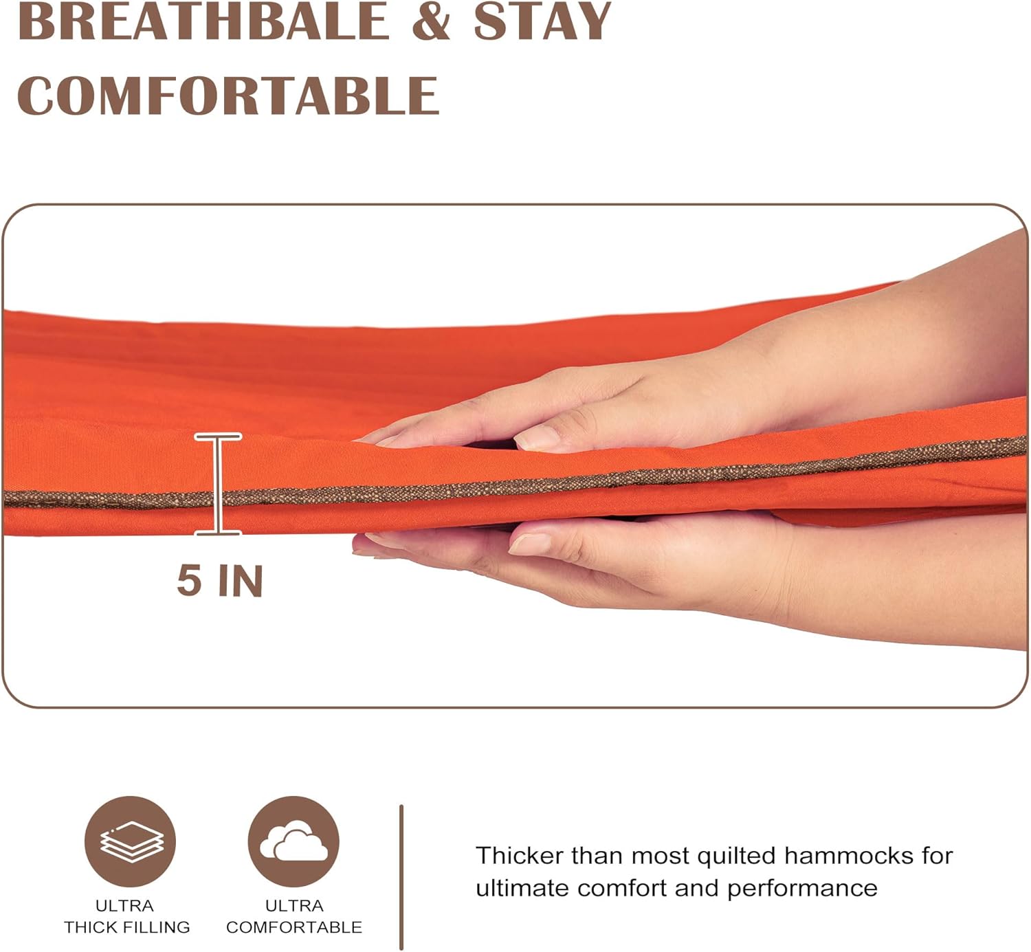 Lazy Daze Hammocks 12 FT Quilted Fabric Hammock with Curved Aluminium Spreader Bar, Outside Double Thickened Hammock with Soft Pillow, Side Pocket 450 Lbs Capacity for Patio, Poolside, Red