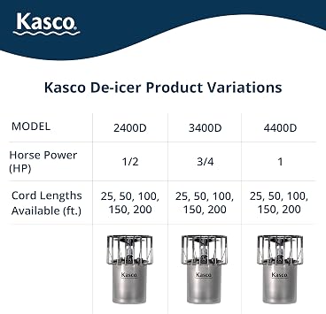 Kasco Deicer 3/4 HP Lake & Pond De-icer 120V Single Phase with 50 Ft Electric Power Cord | Water Deicer for Ponds, Lakes & Dock Bubbler
