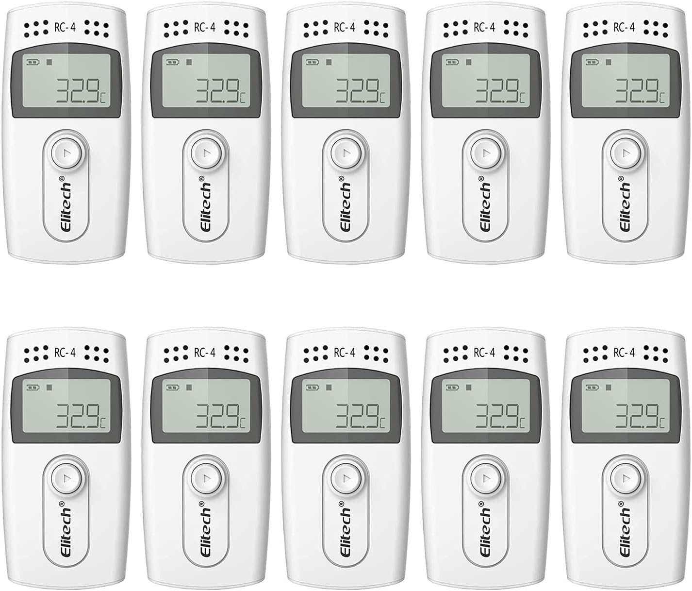 Elitech Temperature Data Logger, RC-4 16000 Readings USB Recorder with Double Sensors LCD Display Buzzer Alarm (10PCS)