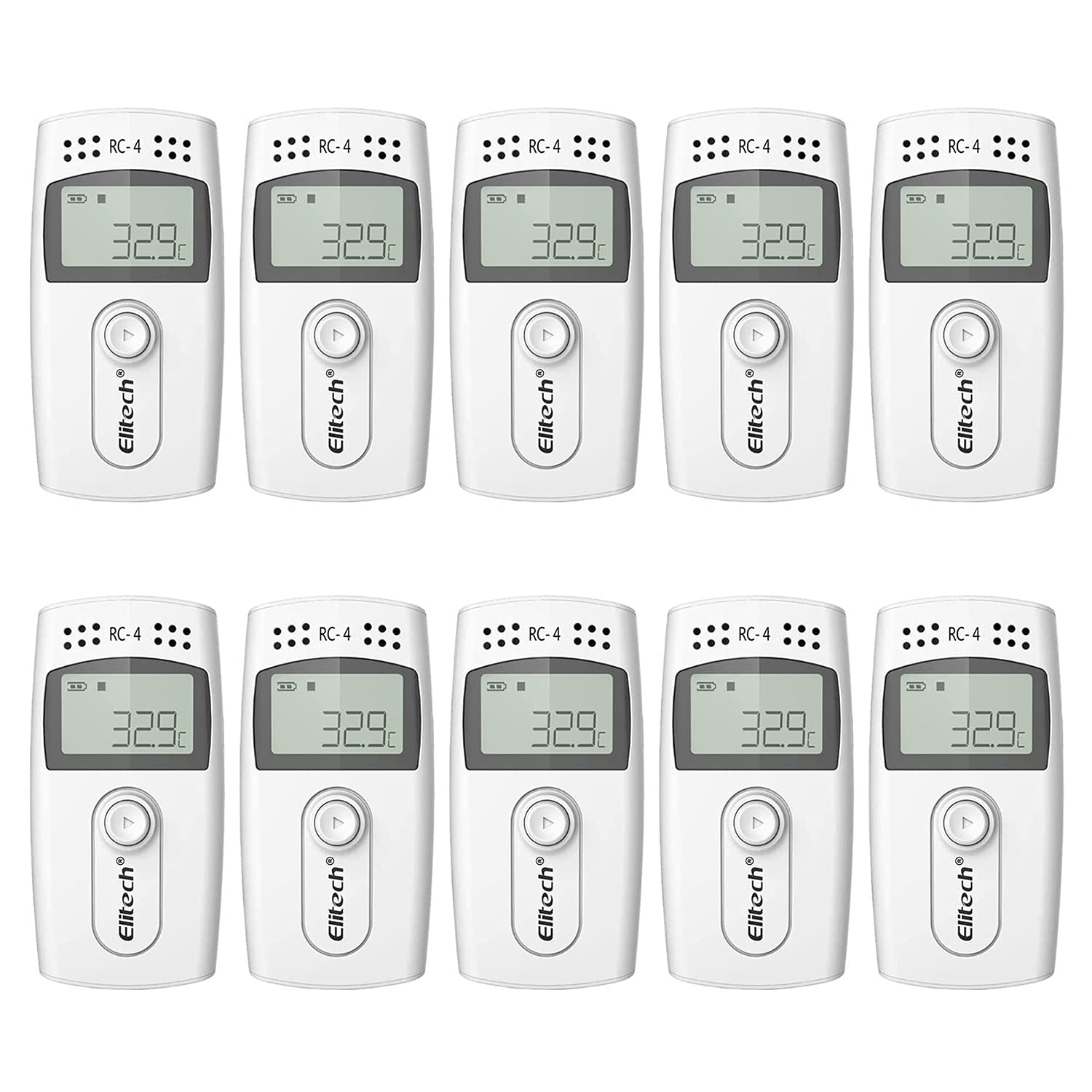 ElitechTemperature Data Logger, RC-4 16000 Readings USB Recorder with Double Sensors LCD Display Buzzer Alarm (10PCS)