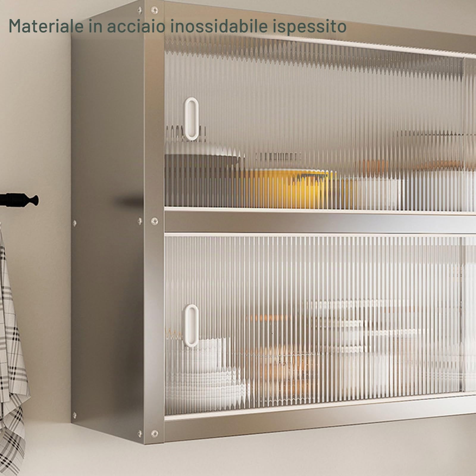 Pensili Cucina Sospesi con Ante Scorrevoli Trasparenti Realizzato
