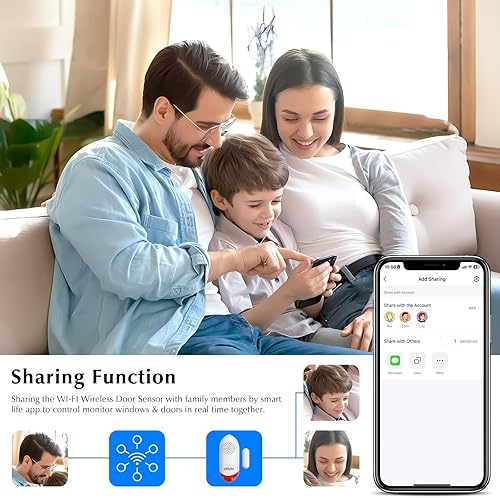 Miniatura 6 de eMylo Alarma de puerta, alarmas de puerta de 120 dB cuando se abre, sensor de puerta WiFi con luz de alarma, compatible con la aplicación Smart Life