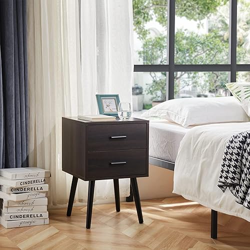 Miniatura 4 de Tianlang Mesita de noche con 2 cajones de almacenamiento, juego de 2 mesas de noche industriales, mesa auxiliar para dormitorio, sala de estar,