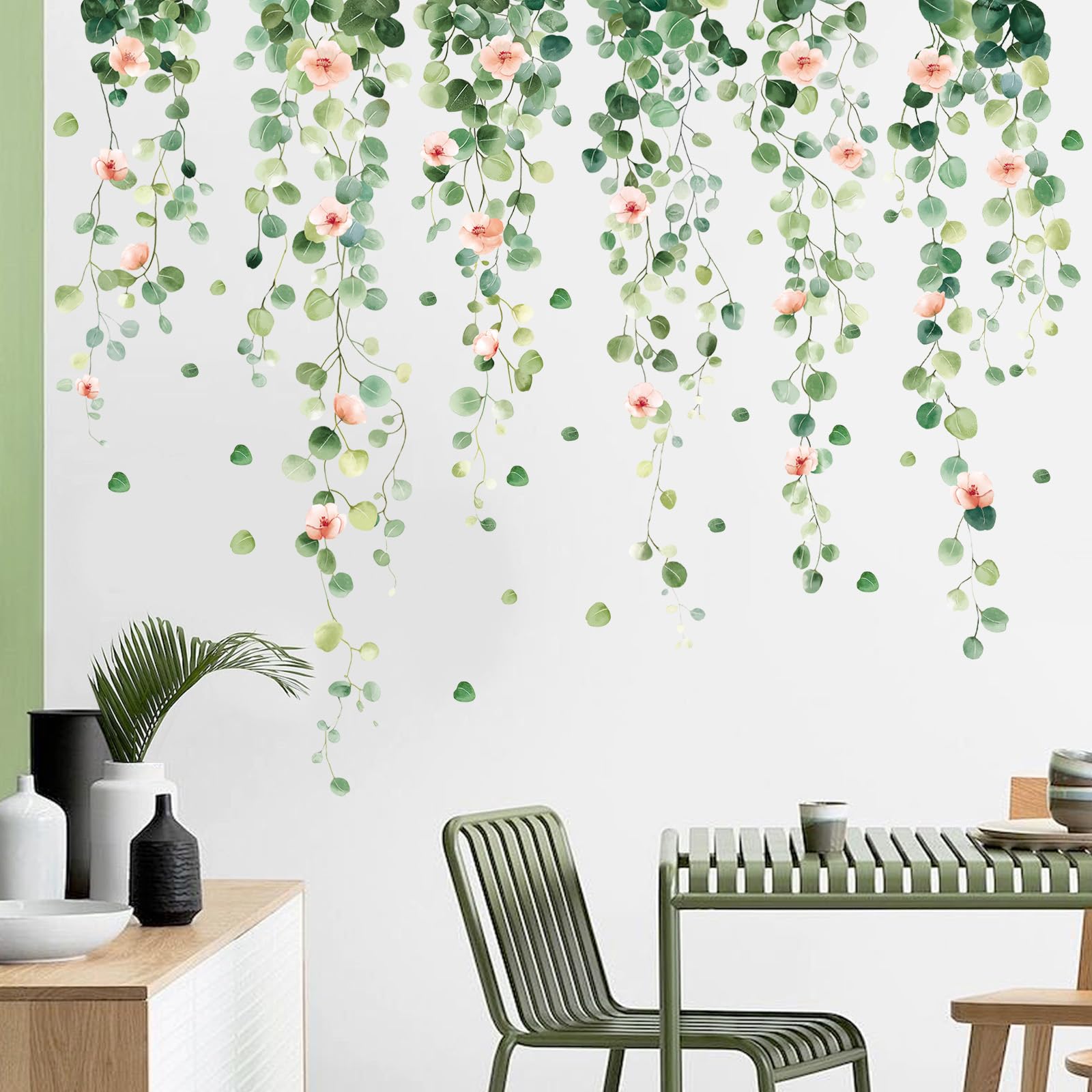 SHUCHING Hanging Vine Wall Stickers for Bedroom Green Eucalyptus Leaves Wall Decals - Image 2