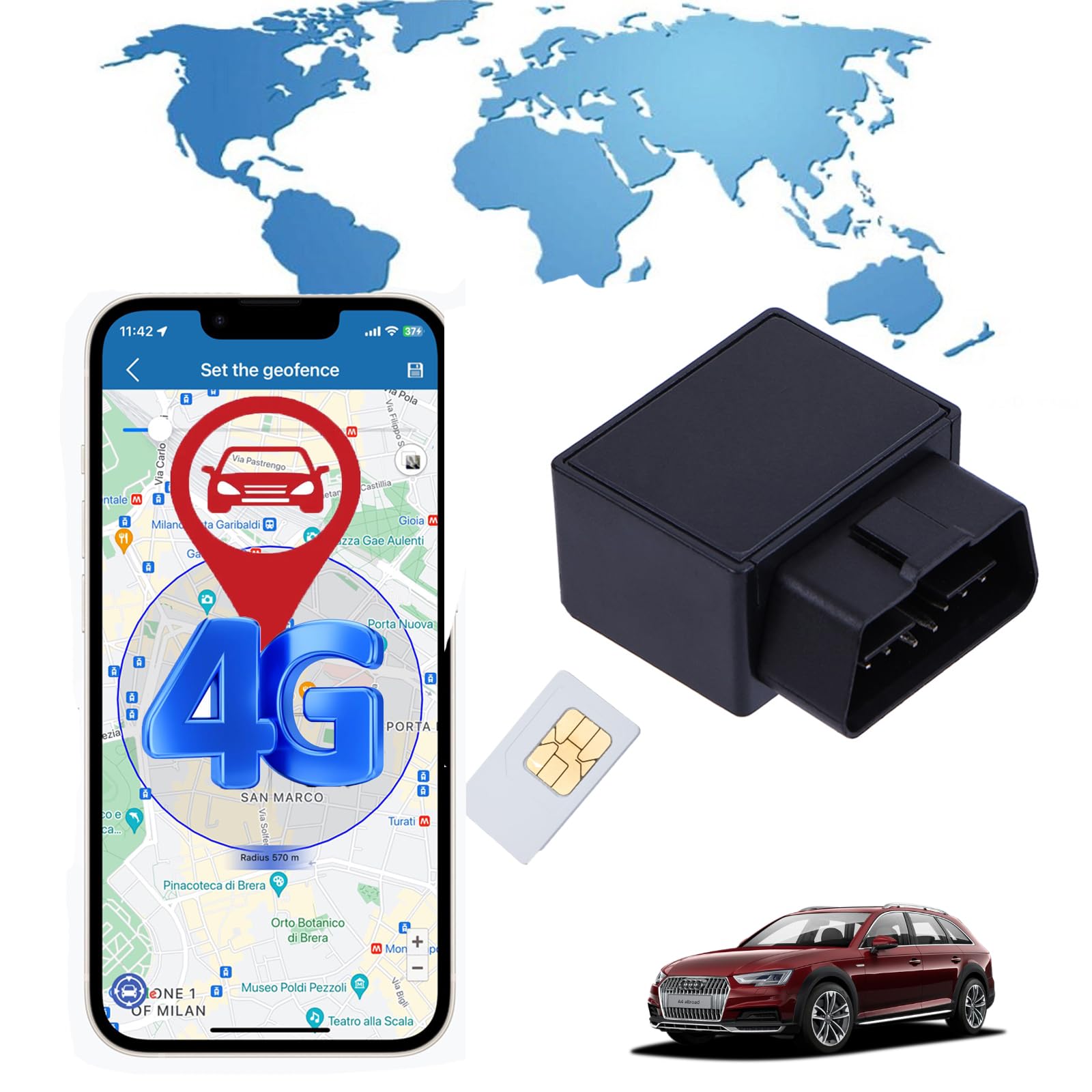 Traceur GPS Voiture sans Abonnement-localisateur Voiture OBD II Tracking Device-Tracker for Car Location and Speed-Mini OBD GPS traqueur for Vehicles- Localisateur de Camion GPS 4GTK816