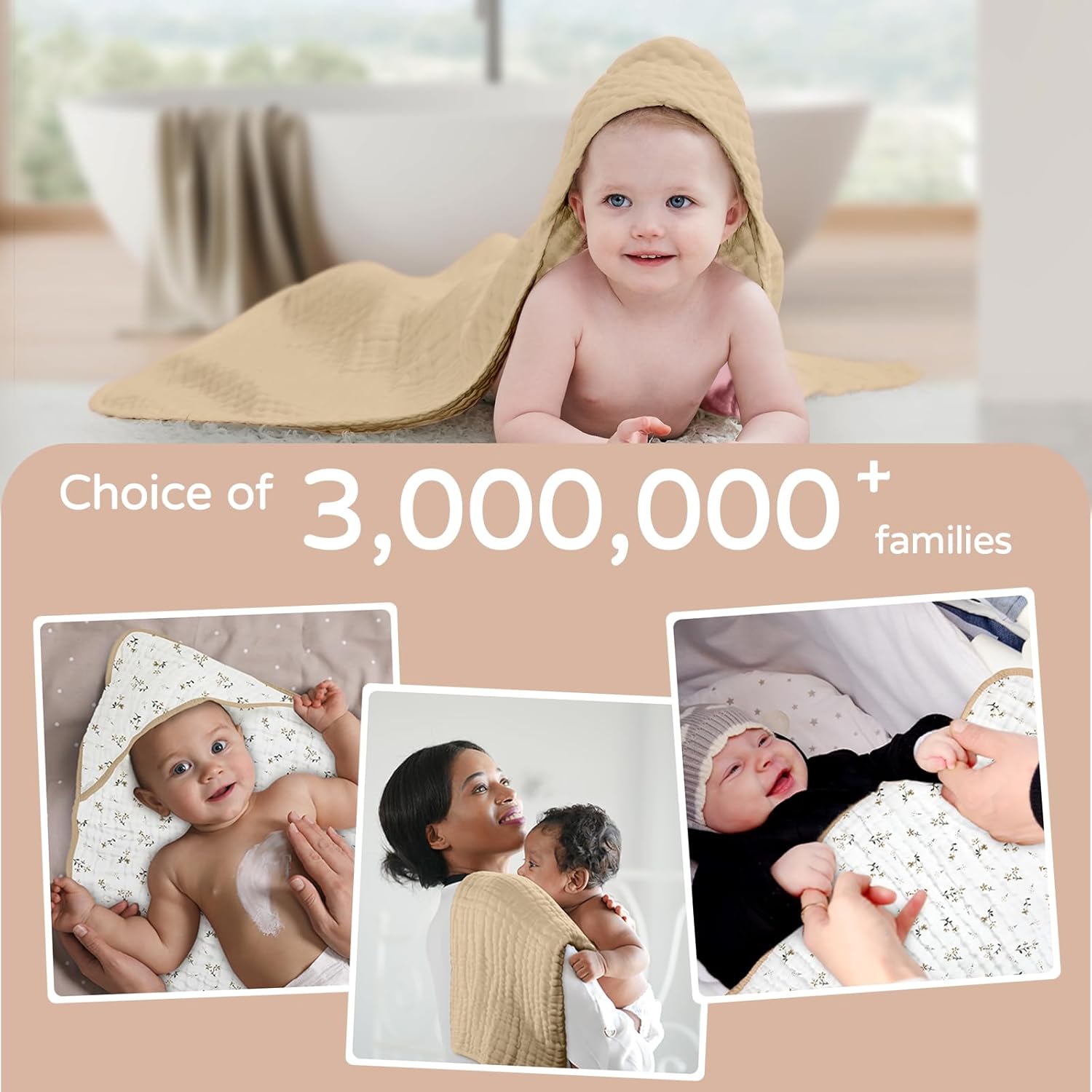 Yoofoss Hooded Baby Towels for Newborn 2 Pack 100% Muslin Organic Cotton Baby Bath Towel with Hood for Babies, Infant, Toddler and Kids, 32x32Inch, Soft and Absorbent Newborn Essential, Beige Floral - Image 6