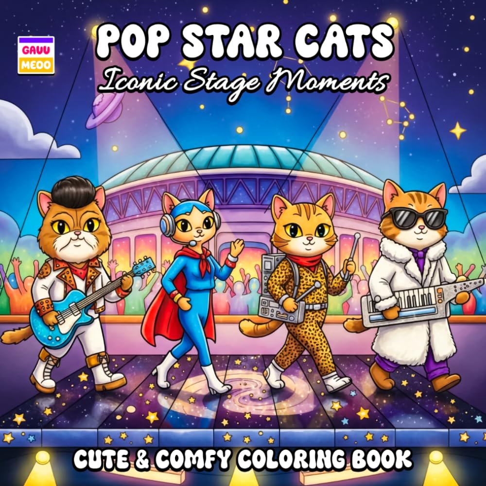 Pop Star Cats Iconic Stage Moments Coloring Book: Glamorous Performances, Stylish Kitty Stars, and Creative Concert Fun