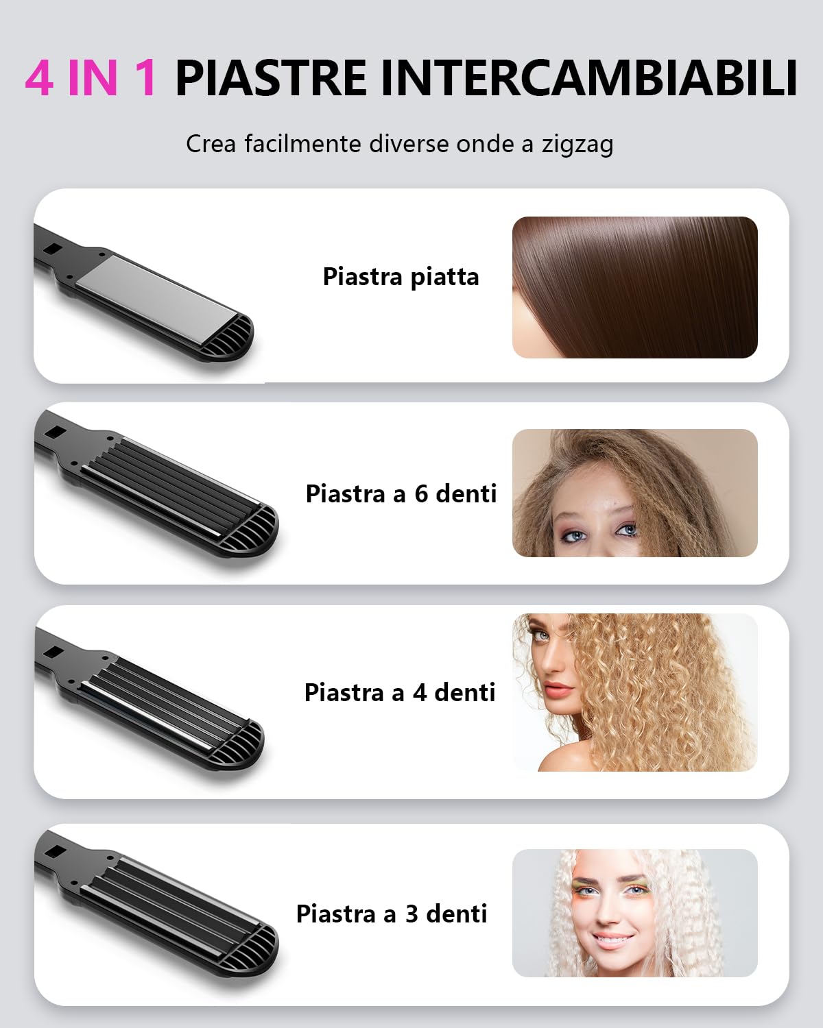 4 Piastra Lisciante Crimpare con Ceramica,Riscaldamento Rapido Ferro Arricciacapelli per Onde Ionica Ceramica Piastra Arricciacapelli Hair Straightener Fast Heating for All Hair Types