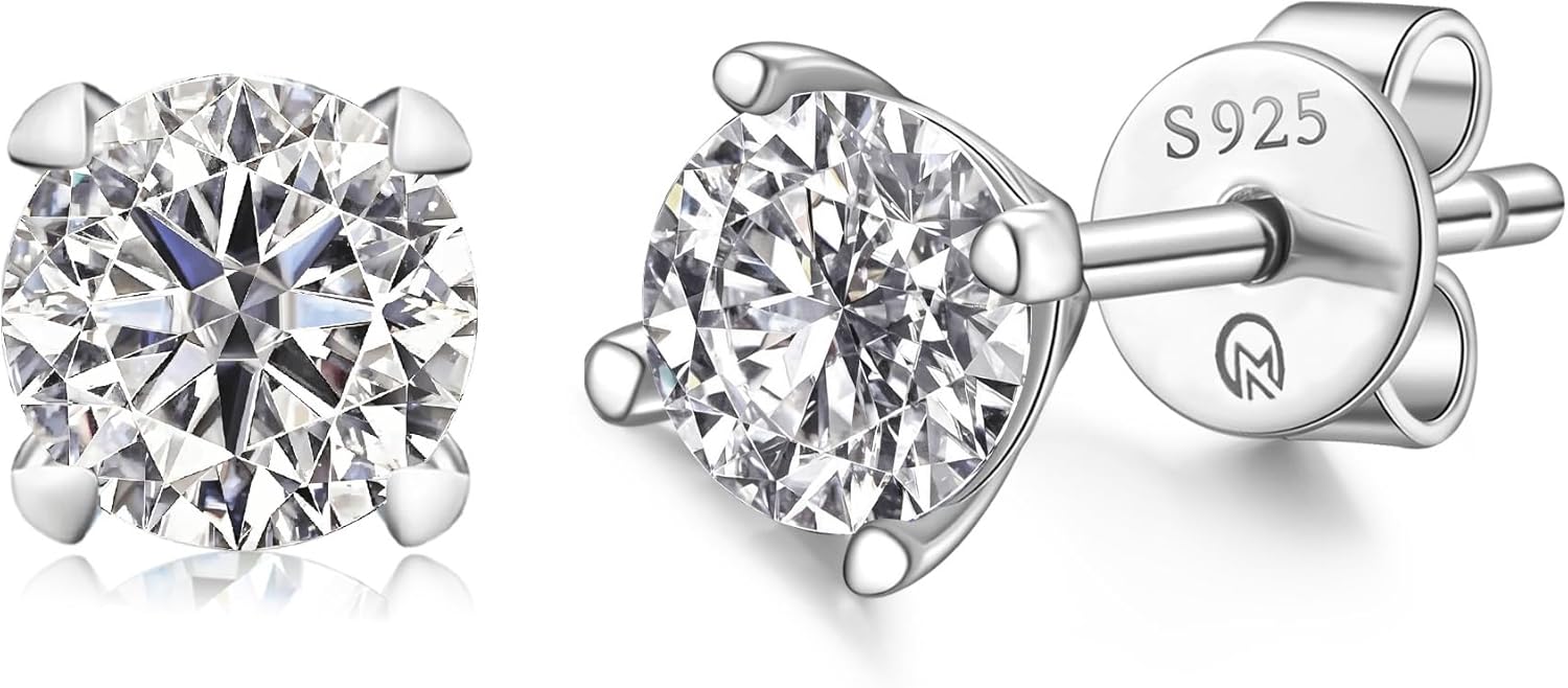 Moissanite Earrings, 925 Sterling Silver Stud Earring for Women Men, 1-4 CT D Color VVS1 Lab Created Moissanite Studs, Hypoallergenic Rhodium Plated Jewelry Gifts