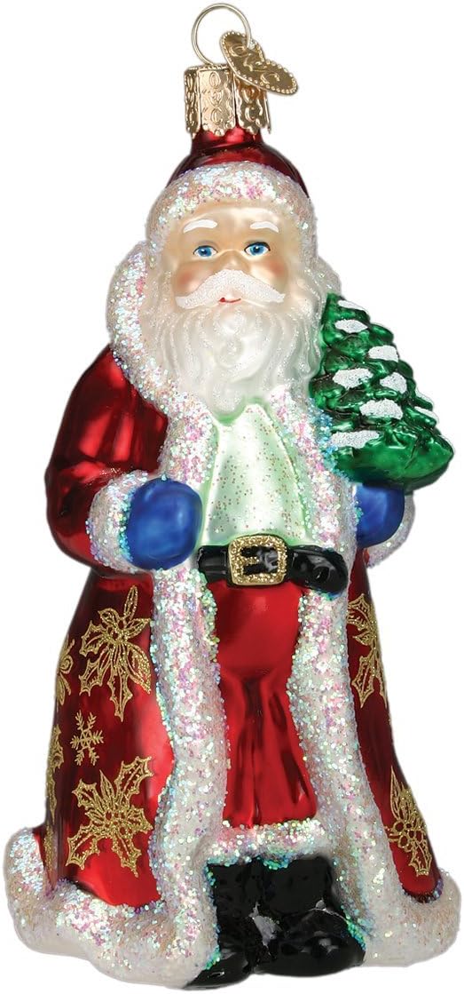 Old World Christmas Glistening Golden Santa Glass Blown Ornament for Christmas Tree, Handcrafted Holiday Decoration, Santa Collection