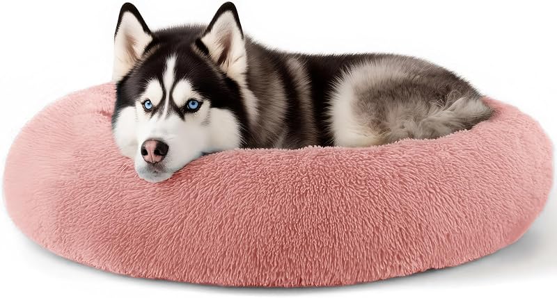 Cama redonda extra grande para cães com bordas elevadas e fundo antiderrapante Hoewina, Rosa, 91,44 x 91,44 x 20,32 cm