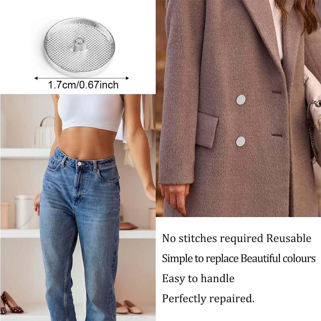 Lot De 10 Boutons Plats Argentés Gris/bleu Foncé En Métal Argenté (13 Mm