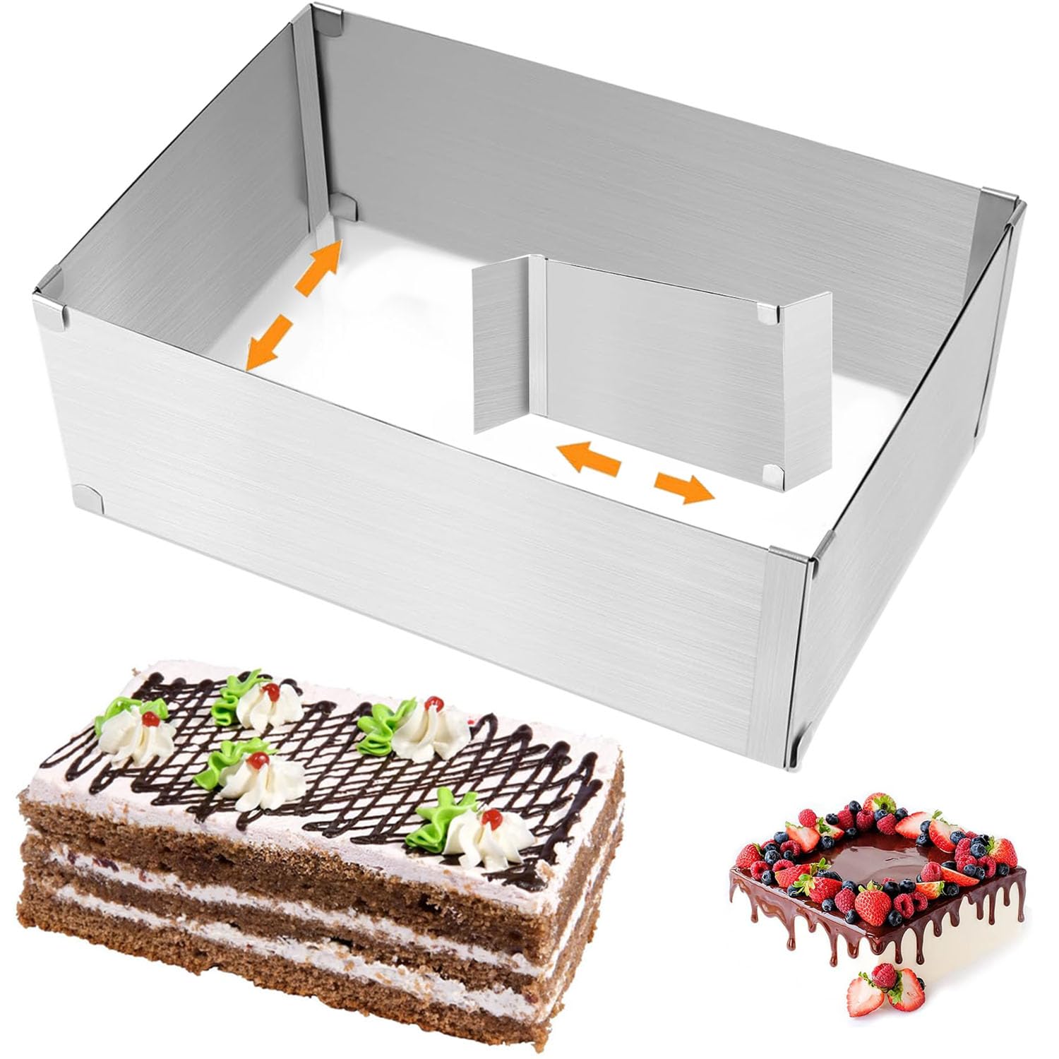 Backrahmen Rechteckig Verstellbar, Backrahmen Eckig Verstellbar, Tortenring Eckig für Backblech mit Teiler,für Kuchen Torten Pizza Backen Party Dekorieren(Höhe: 10 cm) (Packung mit 6)