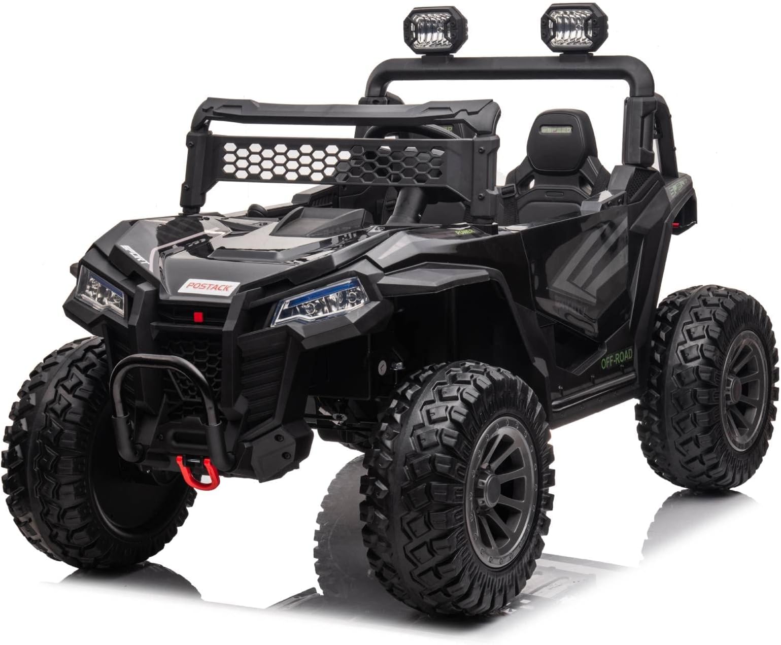 POSTACKRide on Car, 24V XXL EVA Rubber Tires Battery Powered Toy for Big Kids, Side by Side 2 Seater Electric Car with Remote Control for Boys and Girls, Black