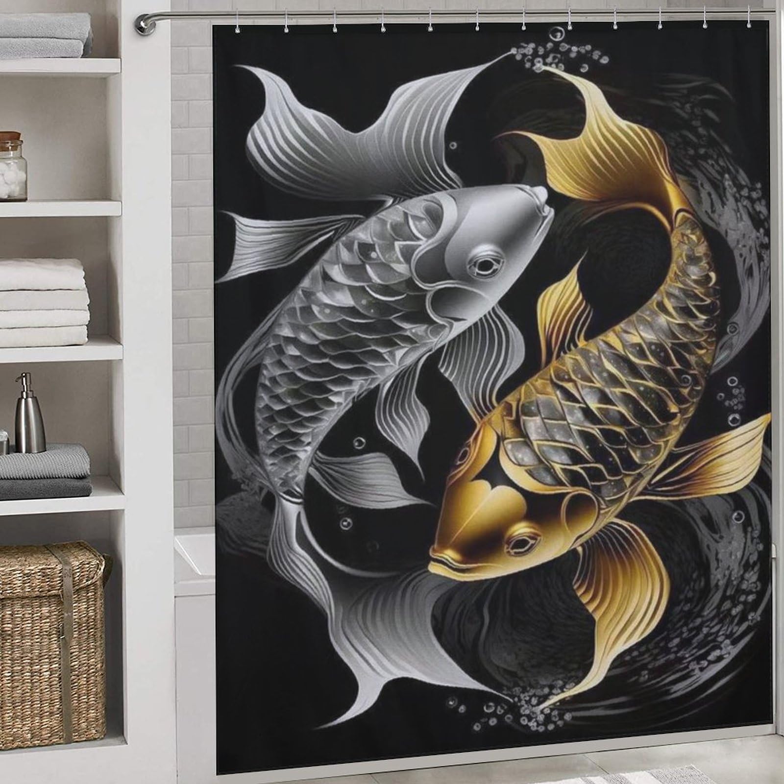 Rideau de douche imperméable en tissu polyester poisson 183x183cm avec crochets