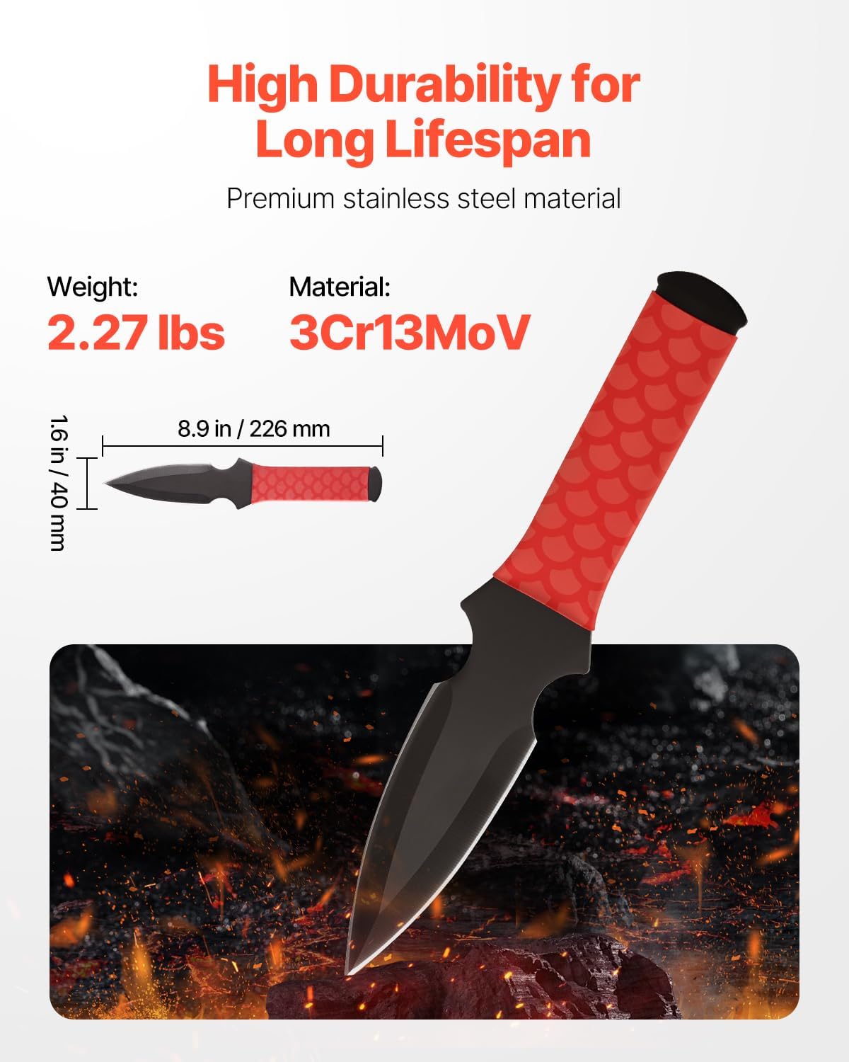 VEVOR Throwing Knives Set, 6 Pack, 8.9 inch Stainless Steel Well-Balanced Knives with Protective Black Nylon Sheath, Ideal Companion for Throwing Products Axes, Sturdy for Recreation and Competition