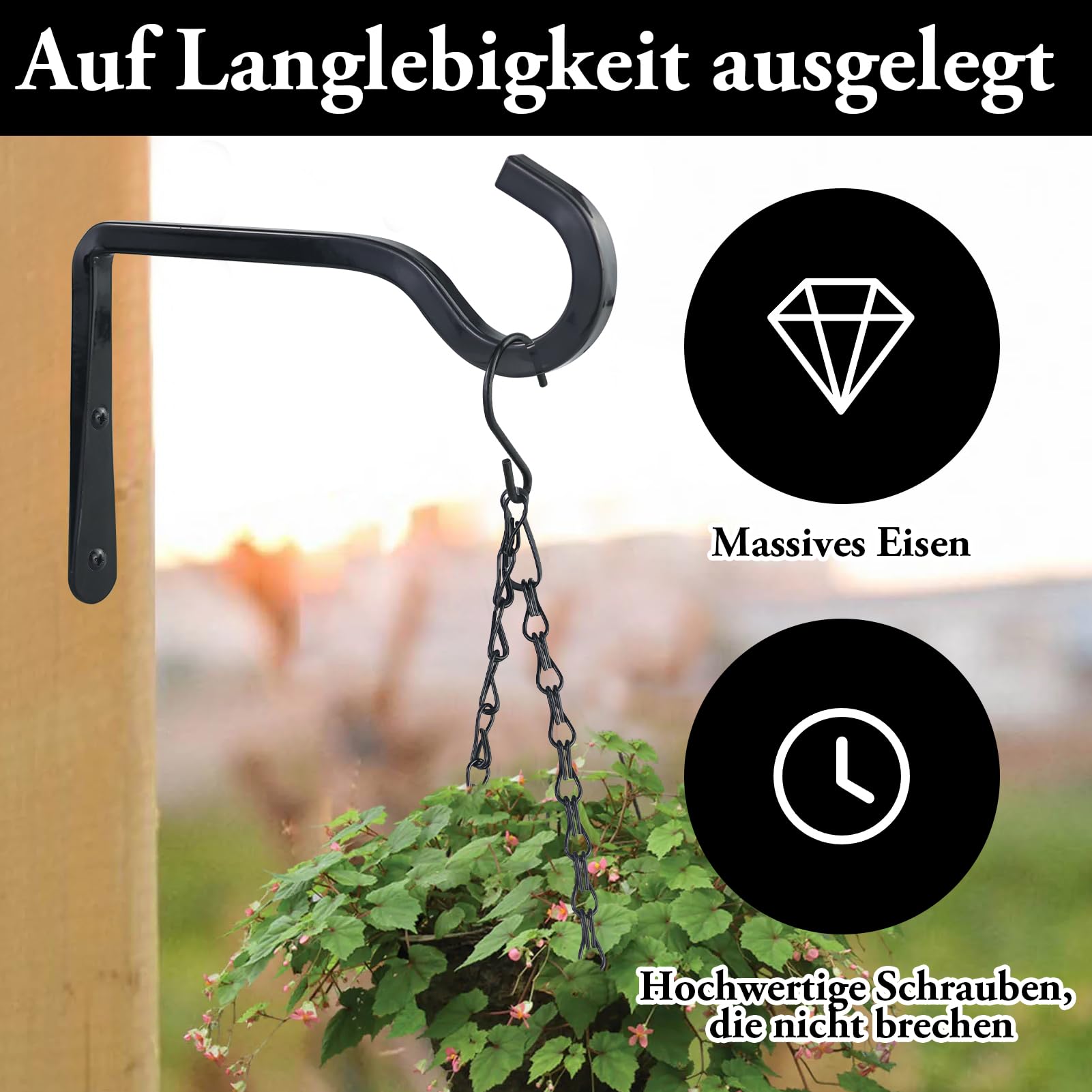 AMANDELIZABE Lot De 2 Crochets Muraux 14,5 Cm - Supports Plantes Suspendues Extérieur Intérieur, Fer Massif Antirouille Pour Pots, Lanternes, Décoration Jardin
