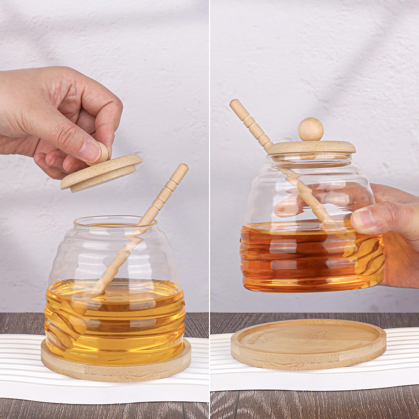 Produktbild von Honigspender Honigdosierer MEETOZ Honigtopf Aus Glas, Ausgestattet Mit Glas-Honigstab, Halter Honig Löffel