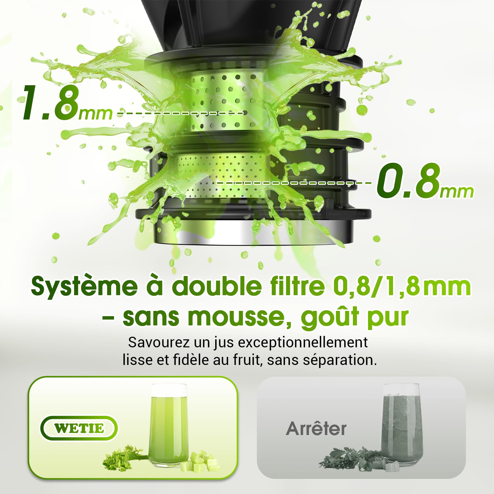 Extracteur de Jus de Fruits et Légumes Entiers, Extracteur Lent Goulotte XXL 120mm, sans BPA, 99% Rendement