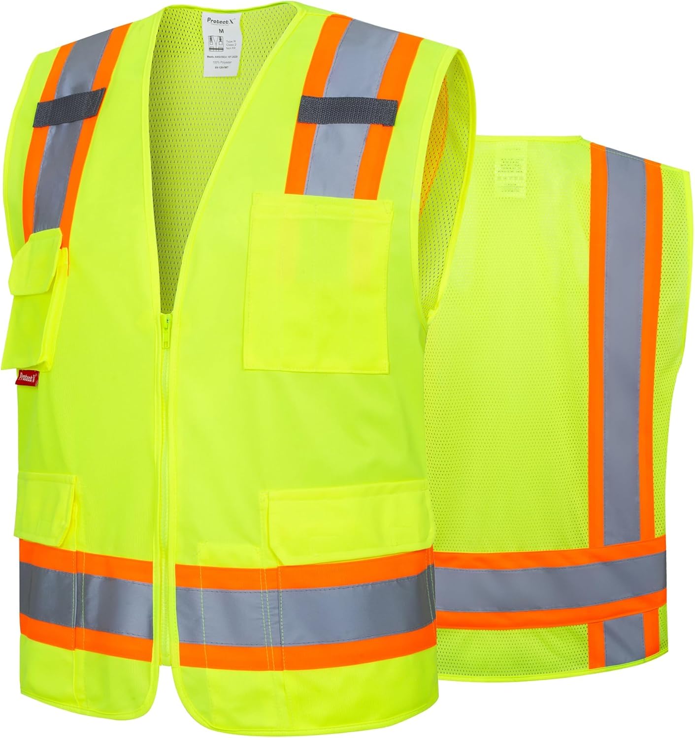 ProtectX High Visibility Reflective Safety Vest for Men Women Hi Vis Work Construction Vest with Pockets Class 2