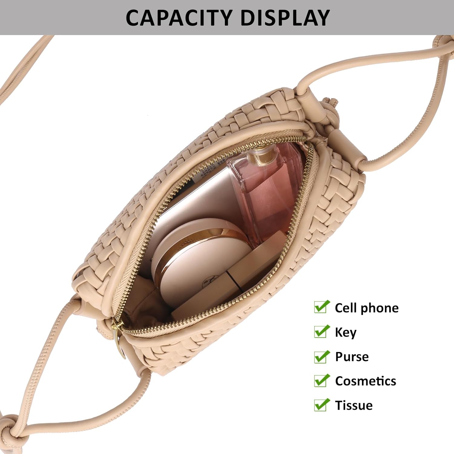 Crossbody Bag For Women Hand Woven Vegan Leather Zip Small Crossbody Bags Shoulder Bag Sling Cross Body Phone Purse - Image 5