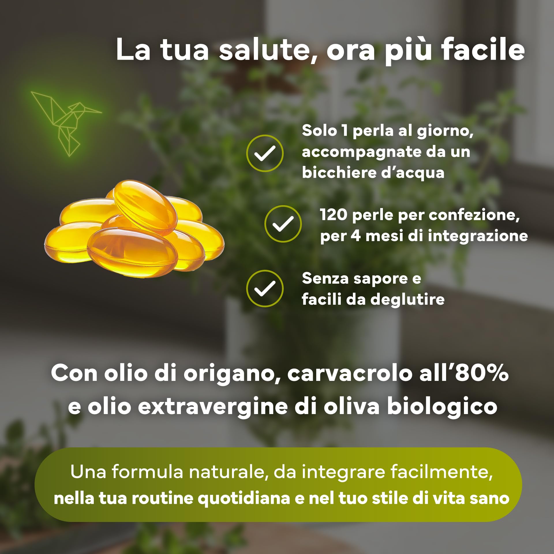 Olio di Origano Capsule - 160 mg Carvacrolo - 120 Capsule di Olio di Origano Puro - Con Olio Extravergine di Oliva Biologico per un Migliore Assorbimento - Softgel - Supporto del Sistema Immunitario