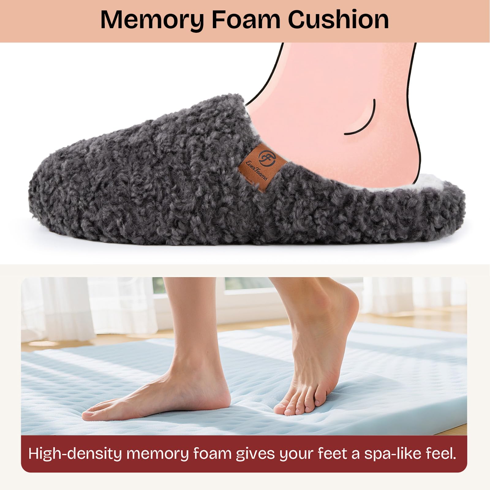 EverFoams Pantofole da donna Fuzzy Slip-On Memory Foam scarpe da casa per interni