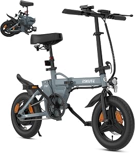 ESKUTE F100 Bicicleta Eléctrica Plegable, Ebike 14", Batería Integrada 36V 9Ah, 25 km/h & Autonomía 35–60 km, Pantalla LCD, Soporte USB, Asiento Ergonómico, Bici Electrica Urbana para Adultos