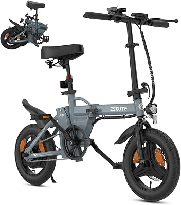 ESKUTE F100 Bicicleta Eléctrica Plegable, Ebike 14", Batería Integrada 36V 9Ah, 25 km/h & Autonomía 35–60 km, Pantalla LCD, Soporte USB, Asiento Ergonómico, Bici Electrica Urbana para Adultos