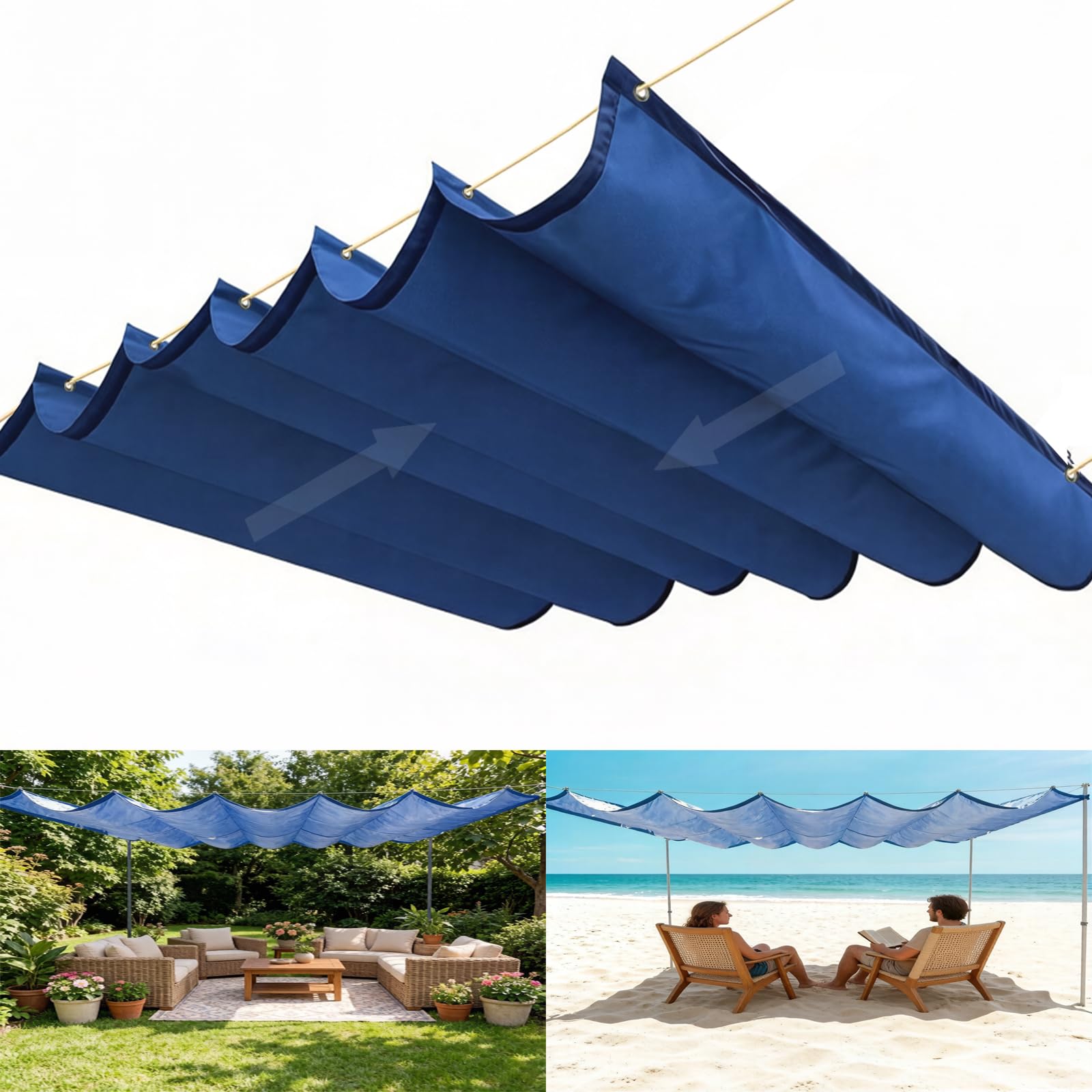Ausziehbares Sonnensegel, mit Ösen und Seil, verstellbar, wasserdicht, für Außenbereich, für Garten, Terrasse, Hof, Dunkelblau, 120 x 500 cm