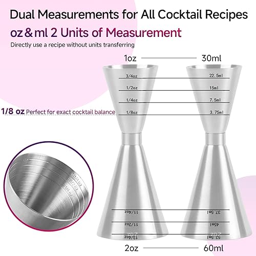 Miniatura 3 de Lexenic Jigger de doble marca de onzasml para camarero, acero inoxidable 304 resistente doble jigger de cóctel con 7 medidas en el interior,